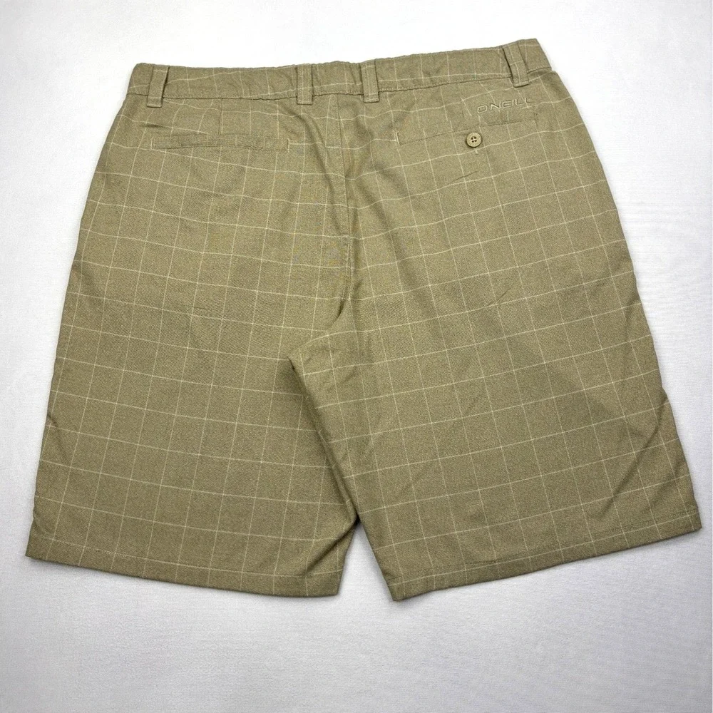 ONeill Hybrid Shorts Mens 36 Khaki Windowpane Grid Check Walk Board Shorts Swim